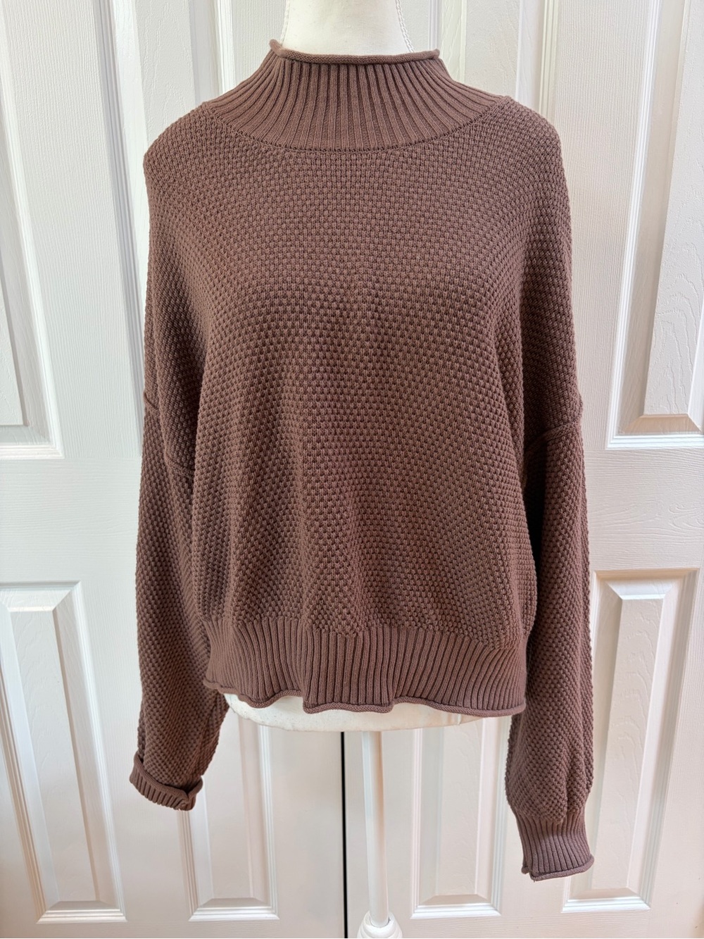 Free People Beach Light Brown Hailee Mock Neck Cropped Cotton Sweater Size XL